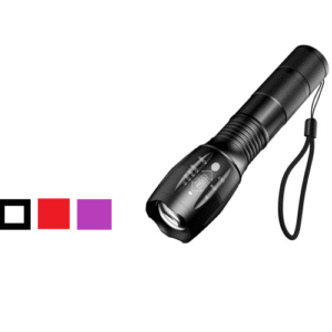 Linterna Táctica Led 3 Luces Blanca, Roja y Ultravioleta