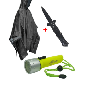Kit: Poncho+Navaja+Linterna Sumergible