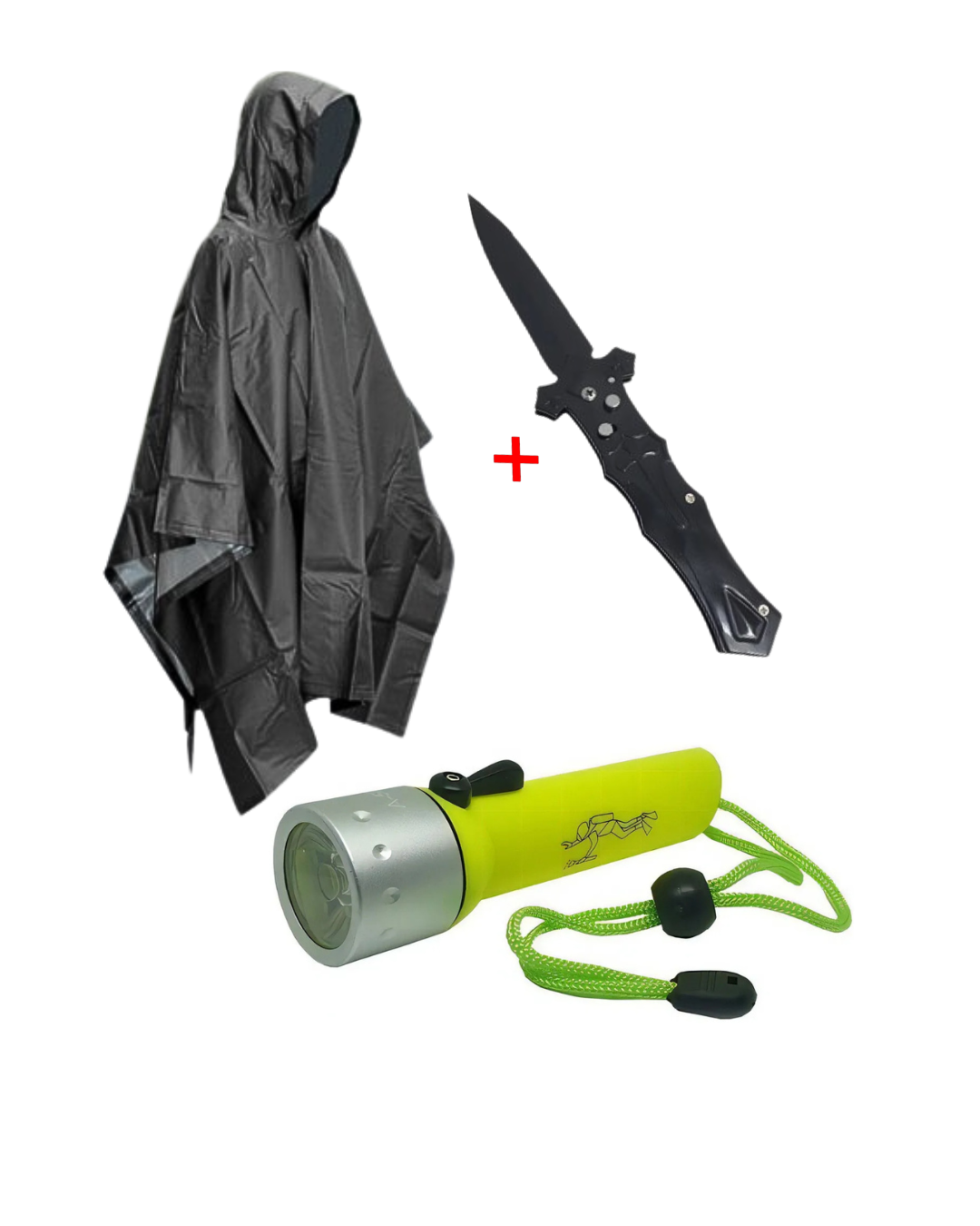 Kit: Poncho+Navaja+Linterna Sumergible