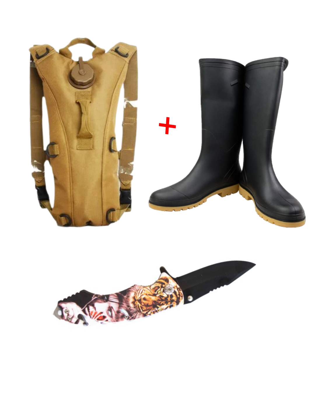 Kit: Botas Caucho+Morral+Navaja